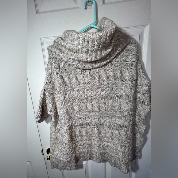Kardashian Kollection Sweaters - Kardashian Kollection Cable Knit Turtle Neck Poncho Sweater Sz L Beige Nude